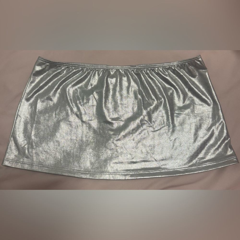 Metallic Silver rave lingerie micro Skirt OS